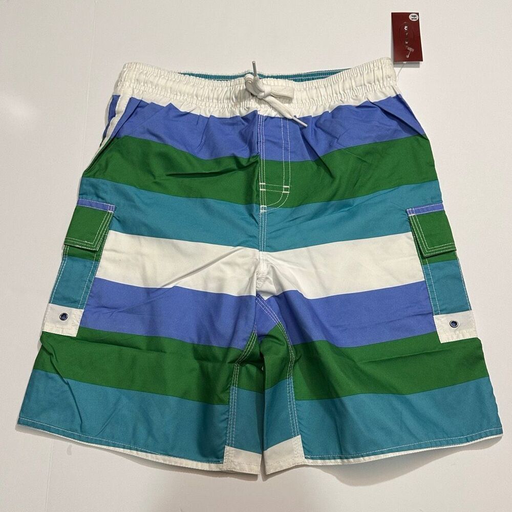 Chalaco Striped Swim Trunks blue, green | Men Size 14/Large